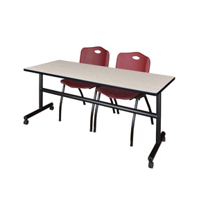 Kobe Flip Top Training Table and Chair Package, Kobe 72" x 24" Flip Top Mobile Nesting Table with 2 "M" Stack Chairs