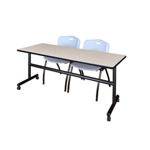 Kobe Flip Top Training Table and Chair Package, Kobe 72" x 24" Flip Top Mobile Nesting Table with 2 "M" Stack Chairs