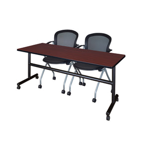 Kobe Flip Top Training Table and Chair Package, Kobe 72" x 30" Flip Top Mobile Nesting Table with 2 Cadence Nesting Chairs