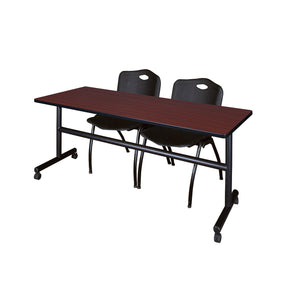 Kobe Flip Top Training Table and Chair Package, Kobe 72" x 30" Flip Top Mobile Nesting Table with 2 "M" Stack Chairs