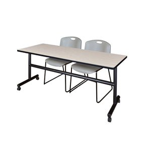 Kobe Flip Top Training Table and Chair Package, Kobe 72" x 30" Flip Top Mobile Nesting Table with 2 Zeng Stack Chairs