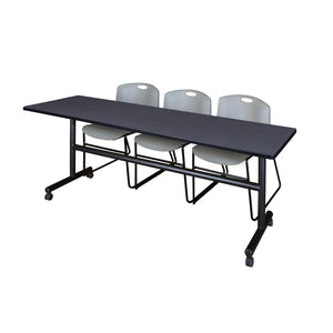 Kobe Flip Top Training Table and Chair Package, Kobe 84" x 24" Flip Top Mobile Nesting Table with 3 Zeng Stack Chairs