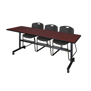 Kobe Flip Top Training Table and Chair Package, Kobe 84" x 24" Flip Top Mobile Nesting Table with 3 Zeng Stack Chairs