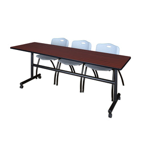 Kobe Flip Top Training Table and Chair Package, Kobe 84" x 24" Flip Top Mobile Nesting Table with 3 "M" Stack Chairs