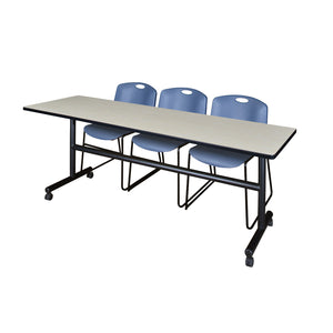 Kobe Flip Top Training Table and Chair Package, Kobe 84" x 24" Flip Top Mobile Nesting Table with 3 Zeng Stack Chairs