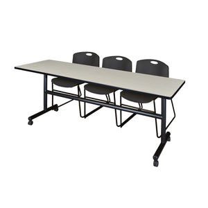 Kobe Flip Top Training Table and Chair Package, Kobe 84" x 24" Flip Top Mobile Nesting Table with 3 Zeng Stack Chairs