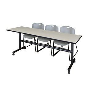 Kobe Flip Top Training Table and Chair Package, Kobe 84" x 24" Flip Top Mobile Nesting Table with 3 Zeng Stack Chairs