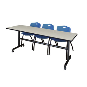 Kobe Flip Top Training Table and Chair Package, Kobe 84" x 24" Flip Top Mobile Nesting Table with 3 "M" Stack Chairs