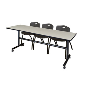 Kobe Flip Top Training Table and Chair Package, Kobe 84" x 24" Flip Top Mobile Nesting Table with 3 "M" Stack Chairs