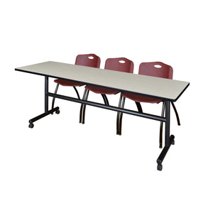 Kobe Flip Top Training Table and Chair Package, Kobe 84" x 24" Flip Top Mobile Nesting Table with 3 "M" Stack Chairs