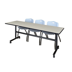 Kobe Flip Top Training Table and Chair Package, Kobe 84" x 24" Flip Top Mobile Nesting Table with 3 "M" Stack Chairs