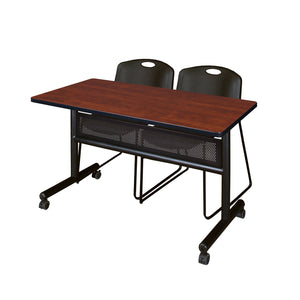 Kobe Flip Top Privacy Training Table and Chair Package, Kobe 48" x 24" Flip Top Mobile Nesting Table with Modesty Panel and 2 Zeng Stack Chairs