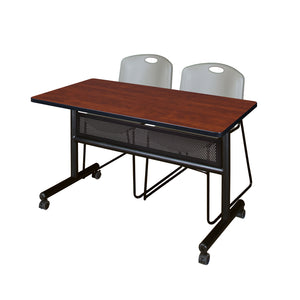 Kobe Flip Top Privacy Training Table and Chair Package, Kobe 48" x 24" Flip Top Mobile Nesting Table with Modesty Panel and 2 Zeng Stack Chairs