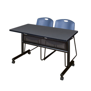 Kobe Flip Top Privacy Training Table and Chair Package, Kobe 48" x 24" Flip Top Mobile Nesting Table with Modesty Panel and 2 Zeng Stack Chairs