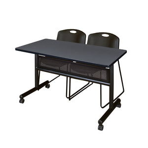 Kobe Flip Top Privacy Training Table and Chair Package, Kobe 48" x 24" Flip Top Mobile Nesting Table with Modesty Panel and 2 Zeng Stack Chairs