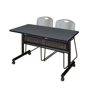 Kobe Flip Top Privacy Training Table and Chair Package, Kobe 48" x 24" Flip Top Mobile Nesting Table with Modesty Panel and 2 Zeng Stack Chairs