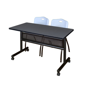 Kobe Flip Top Privacy Training Table and Chair Package, Kobe 48" x 24" Flip Top Mobile Nesting Table with Modesty Panel and 2 "M" Stack Chairs
