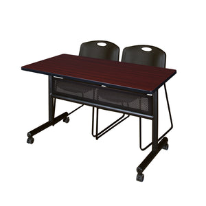 Kobe Flip Top Privacy Training Table and Chair Package, Kobe 48" x 24" Flip Top Mobile Nesting Table with Modesty Panel and 2 Zeng Stack Chairs