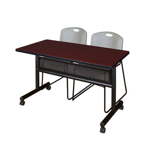 Kobe Flip Top Privacy Training Table and Chair Package, Kobe 48" x 24" Flip Top Mobile Nesting Table with Modesty Panel and 2 Zeng Stack Chairs