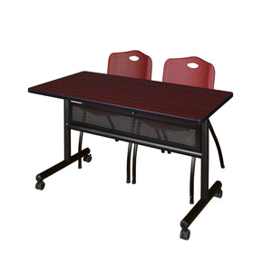 Kobe Flip Top Privacy Training Table and Chair Package, Kobe 48" x 24" Flip Top Mobile Nesting Table with Modesty Panel and 2 "M" Stack Chairs