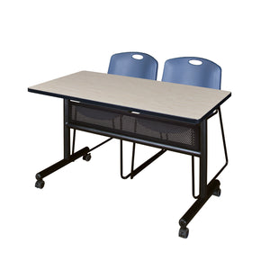 Kobe Flip Top Privacy Training Table and Chair Package, Kobe 48" x 24" Flip Top Mobile Nesting Table with Modesty Panel and 2 Zeng Stack Chairs