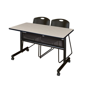 Kobe Flip Top Privacy Training Table and Chair Package, Kobe 48" x 24" Flip Top Mobile Nesting Table with Modesty Panel and 2 Zeng Stack Chairs