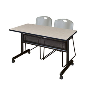 Kobe Flip Top Privacy Training Table and Chair Package, Kobe 48" x 24" Flip Top Mobile Nesting Table with Modesty Panel and 2 Zeng Stack Chairs