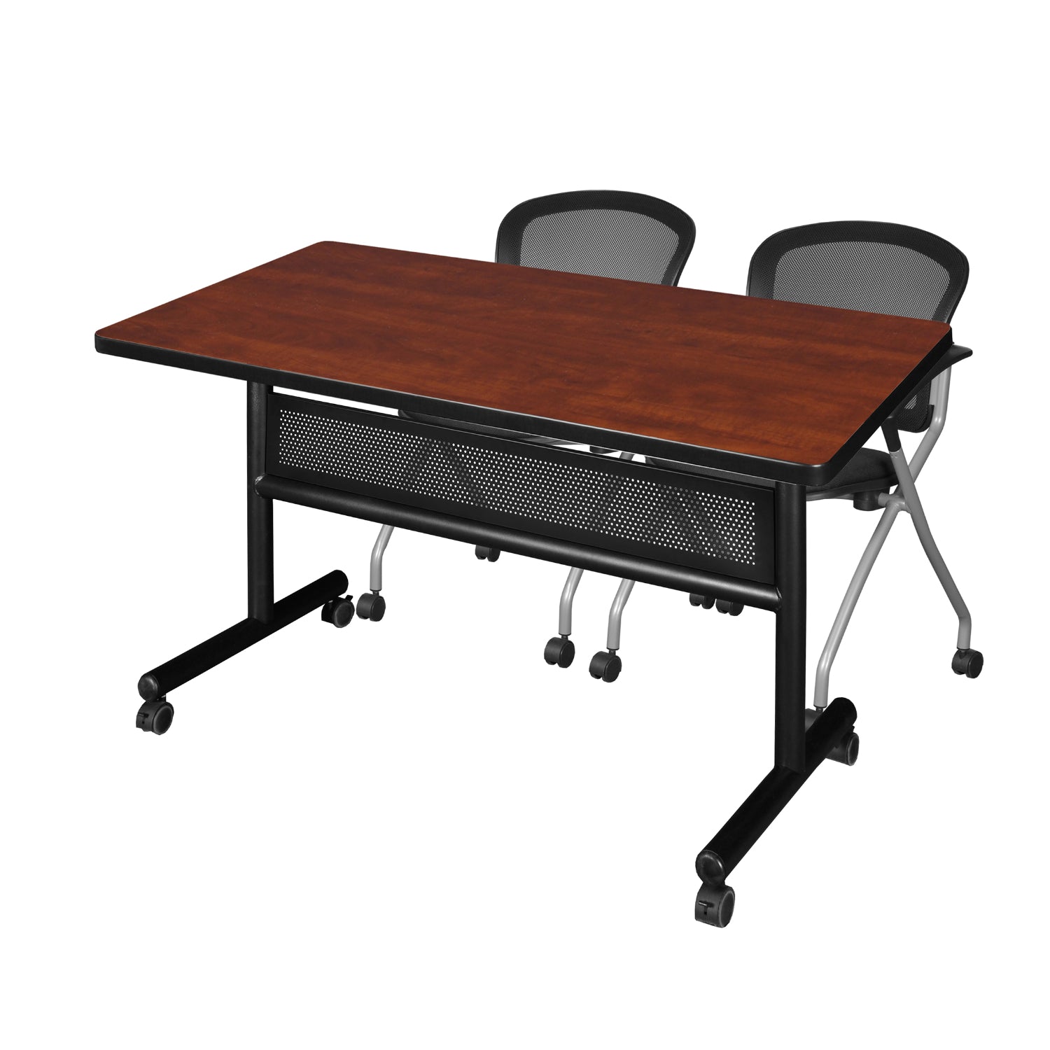 Kobe Flip Top Privacy Training Table and Chair Package, Kobe 48" x 30" Flip Top Mobile Nesting Table with Modesty Panel and 2 Cadence Nesting Chairs