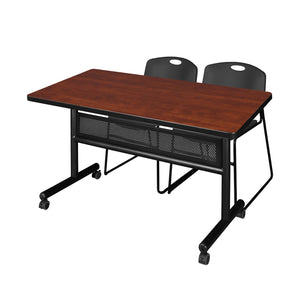 Kobe Flip Top Privacy Training Table and Chair Package, Kobe 48" x 30" Flip Top Mobile Nesting Table with Modesty Panel and 2 Zeng Stack Chairs