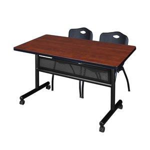 Kobe Flip Top Privacy Training Table and Chair Package, Kobe 48" x 30" Flip Top Mobile Nesting Table with Modesty Panel and 2 "M" Stack Chairs