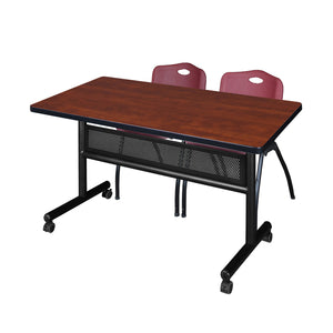 Kobe Flip Top Privacy Training Table and Chair Package, Kobe 48" x 30" Flip Top Mobile Nesting Table with Modesty Panel and 2 "M" Stack Chairs