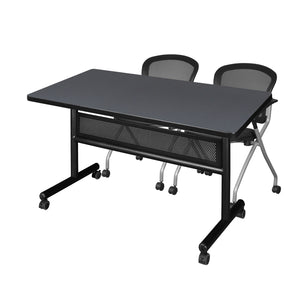 Kobe Flip Top Privacy Training Table and Chair Package, Kobe 48" x 30" Flip Top Mobile Nesting Table with Modesty Panel and 2 Cadence Nesting Chairs