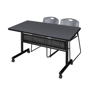 Kobe Flip Top Privacy Training Table and Chair Package, Kobe 48" x 30" Flip Top Mobile Nesting Table with Modesty Panel and 2 Zeng Stack Chairs