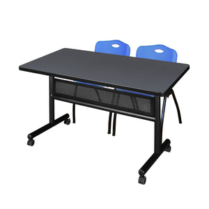 Kobe Flip Top Privacy Training Table and Chair Package, Kobe 48" x 30" Flip Top Mobile Nesting Table with Modesty Panel and 2 "M" Stack Chairs