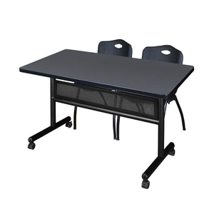 Kobe Flip Top Privacy Training Table and Chair Package, Kobe 48" x 30" Flip Top Mobile Nesting Table with Modesty Panel and 2 "M" Stack Chairs