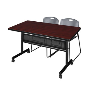 Kobe Flip Top Privacy Training Table and Chair Package, Kobe 48" x 30" Flip Top Mobile Nesting Table with Modesty Panel and 2 Zeng Stack Chairs