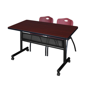 Kobe Flip Top Privacy Training Table and Chair Package, Kobe 48" x 30" Flip Top Mobile Nesting Table with Modesty Panel and 2 "M" Stack Chairs