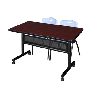 Kobe Flip Top Privacy Training Table and Chair Package, Kobe 48" x 30" Flip Top Mobile Nesting Table with Modesty Panel and 2 "M" Stack Chairs