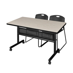 Kobe Flip Top Privacy Training Table and Chair Package, Kobe 48" x 30" Flip Top Mobile Nesting Table with Modesty Panel and 2 Zeng Stack Chairs