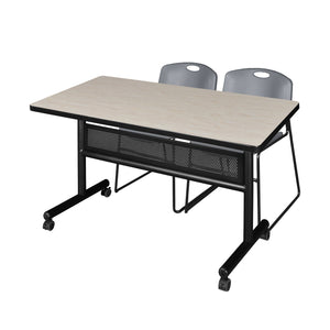 Kobe Flip Top Privacy Training Table and Chair Package, Kobe 48" x 30" Flip Top Mobile Nesting Table with Modesty Panel and 2 Zeng Stack Chairs