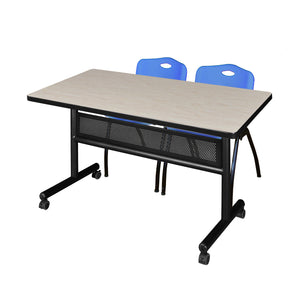 Kobe Flip Top Privacy Training Table and Chair Package, Kobe 48" x 30" Flip Top Mobile Nesting Table with Modesty Panel and 2 "M" Stack Chairs