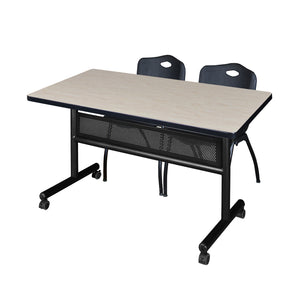 Kobe Flip Top Privacy Training Table and Chair Package, Kobe 48" x 30" Flip Top Mobile Nesting Table with Modesty Panel and 2 "M" Stack Chairs