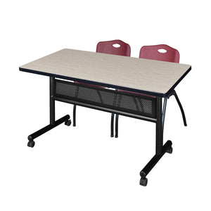 Kobe Flip Top Privacy Training Table and Chair Package, Kobe 48" x 30" Flip Top Mobile Nesting Table with Modesty Panel and 2 "M" Stack Chairs