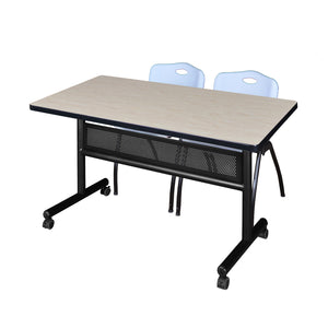 Kobe Flip Top Privacy Training Table and Chair Package, Kobe 48" x 30" Flip Top Mobile Nesting Table with Modesty Panel and 2 "M" Stack Chairs