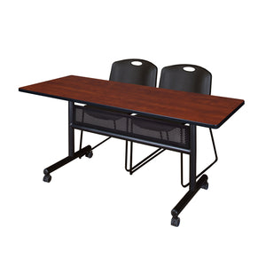 Kobe Flip Top Privacy Training Table and Chair Package, Kobe 60" x 24" Flip Top Mobile Nesting Table with Modesty Panel and 2 Zeng Stack Chairs