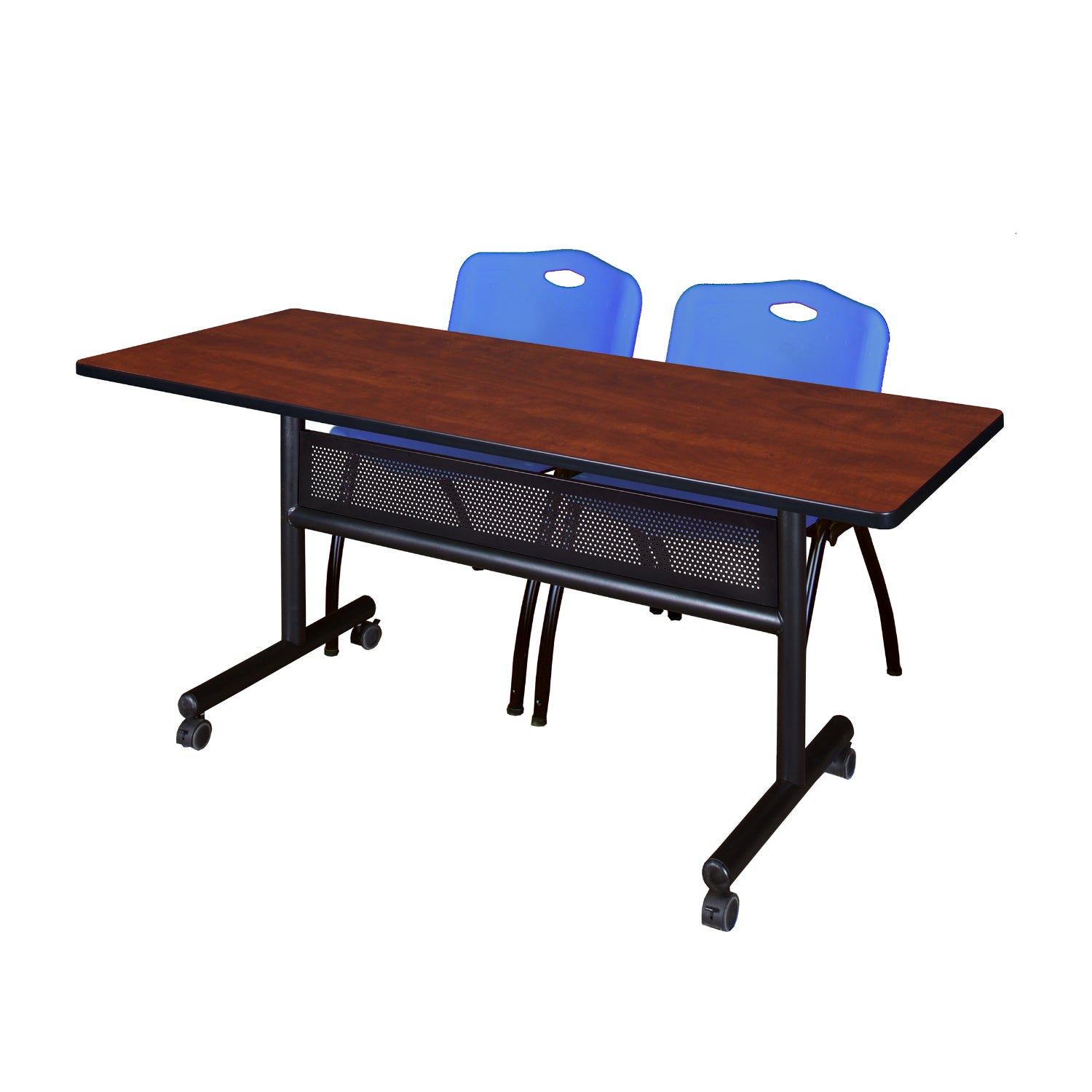 Kobe Flip Top Privacy Training Table and Chair Package, Kobe 60" x 24" Flip Top Mobile Nesting Table with Modesty Panel and 2 "M" Stack Chairs
