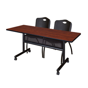 Kobe Flip Top Privacy Training Table and Chair Package, Kobe 60" x 24" Flip Top Mobile Nesting Table with Modesty Panel and 2 "M" Stack Chairs