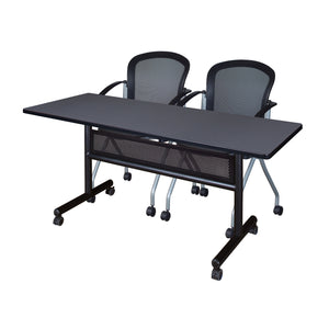 Kobe Flip Top Privacy Training Table and Chair Package, Kobe 60" x 24" Flip Top Mobile Nesting Table with Modesty Panel and 2 Cadence Nesting Chairs