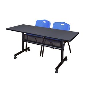 Kobe Flip Top Privacy Training Table and Chair Package, Kobe 60" x 24" Flip Top Mobile Nesting Table with Modesty Panel and 2 "M" Stack Chairs