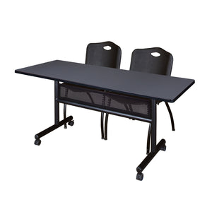 Kobe Flip Top Privacy Training Table and Chair Package, Kobe 60" x 24" Flip Top Mobile Nesting Table with Modesty Panel and 2 "M" Stack Chairs